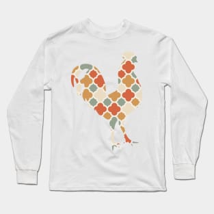 Rooster Silhouette with Pattern Long Sleeve T-Shirt